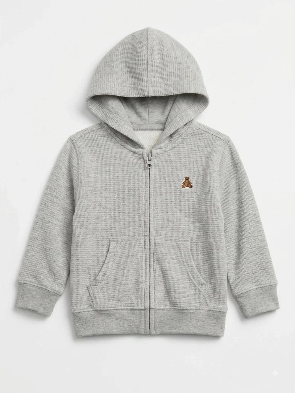 GAP Light Gray Hooded Zip Sweatshirt with Teddy Patch Size 12-18 M